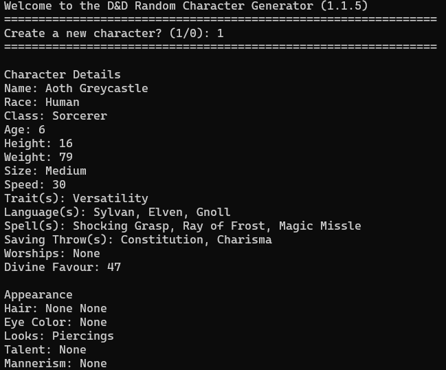 Code For DND Character Generator